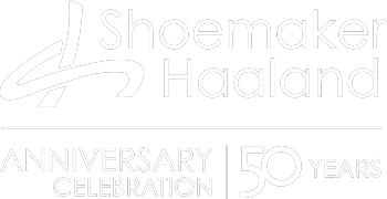Shoemaker & Haaland Iowa City 50th Anniversary Celebration logo white